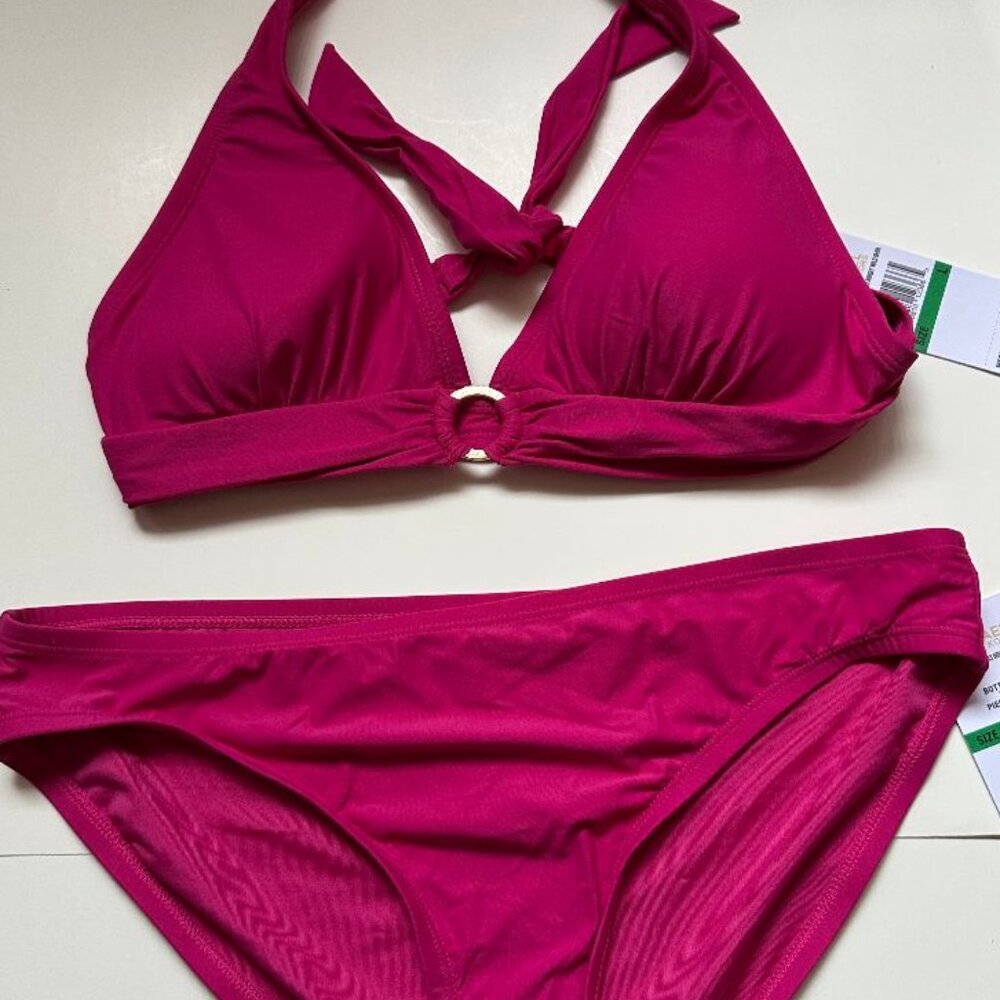 NWT $112 MICHAEL KORS TWO PIECE BIKINI SWIMSUIT SET Size  LARGE